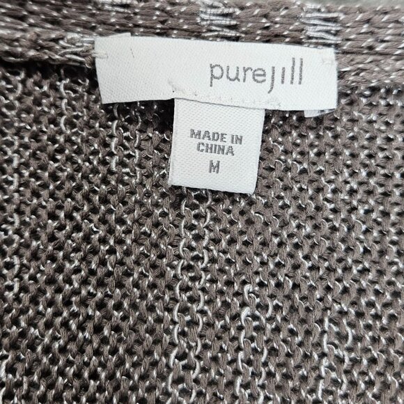 J Jill Cardigan Womens Medium Pure Jill Taupe Silver Space Dye Coastal Chic - Picture 3 of 8